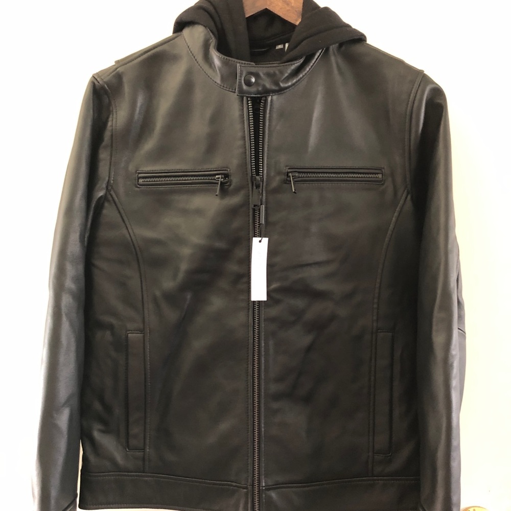 Calvin Klein Leather Jacket w/ Hoodie